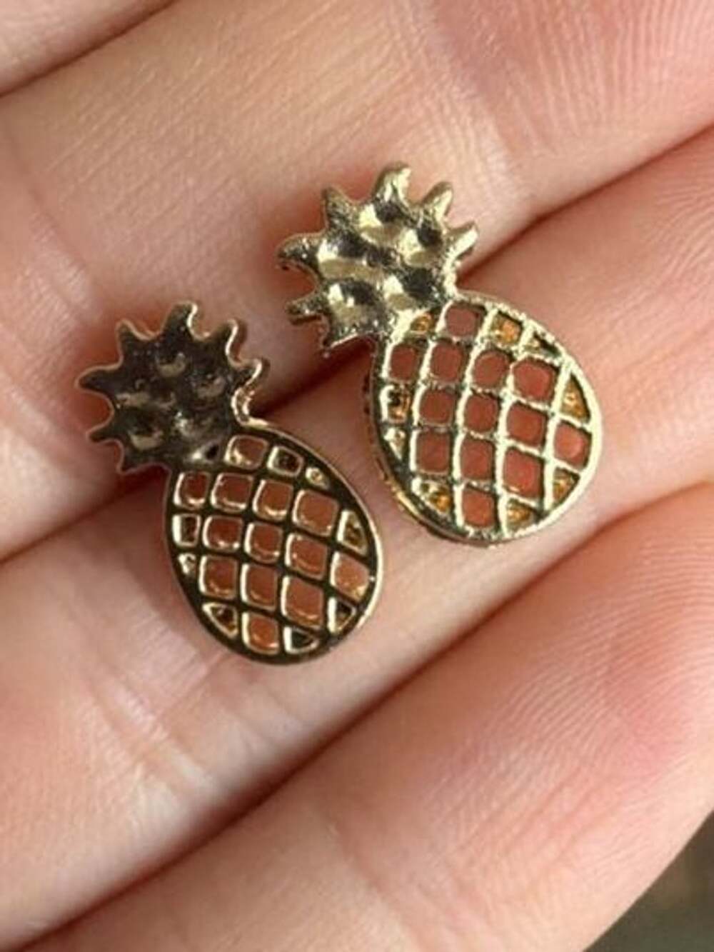 Gold Tone Pineapple Stud Earrings